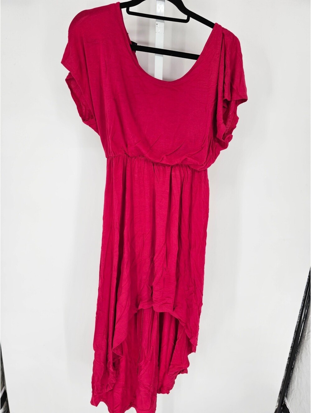 Vtg Y2K Delicious Womens Sz L High Low Hem Midi Dress Dark Pink Short Sleeve